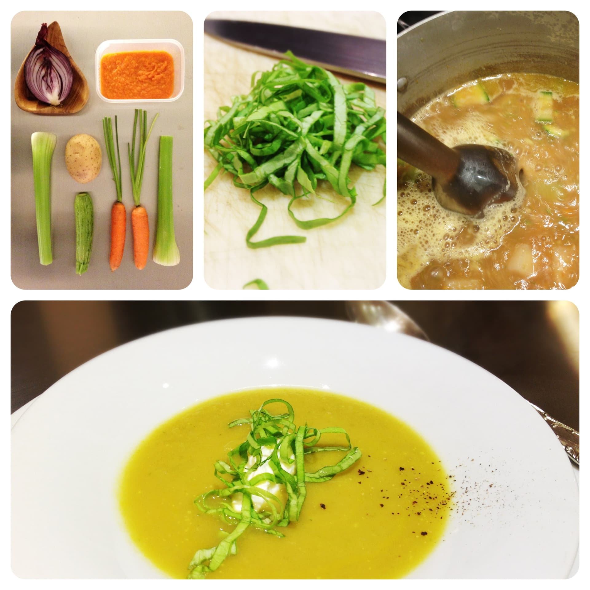 Zuppa di verdura con panna acida e lattuga