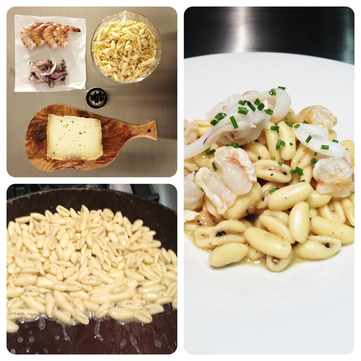 Cavatelli cacio e pepe con gamberi e calamaretti