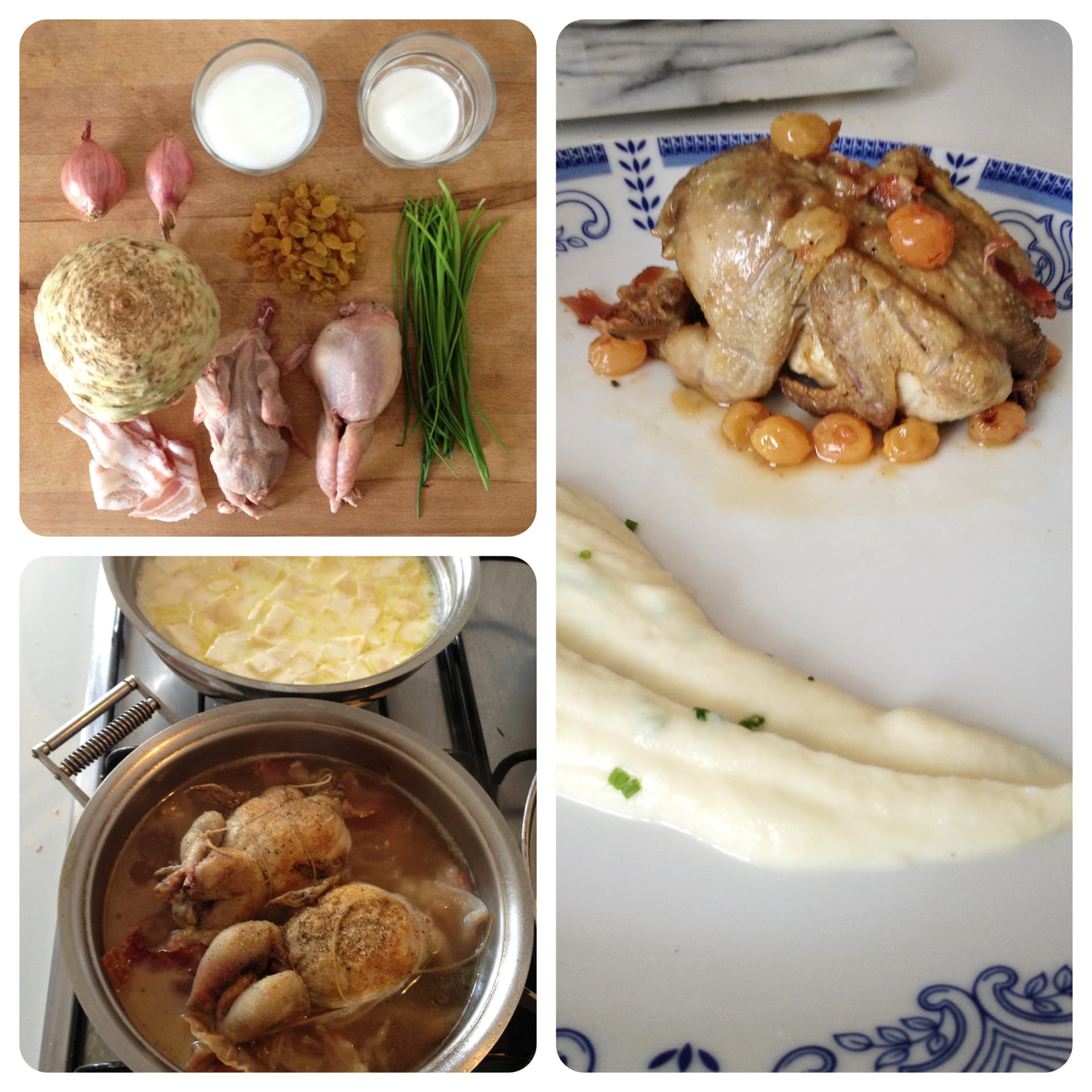 Quaglie con uva bianca e mousseline di sedano rapa all’erba cipollina