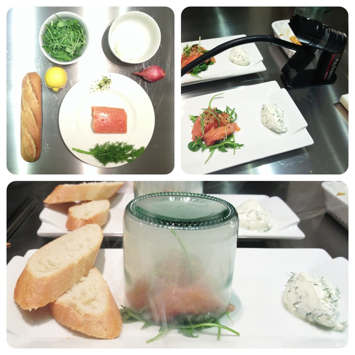 Salmone crudo affumicato con panna acida all’aneto e scalogno fritto