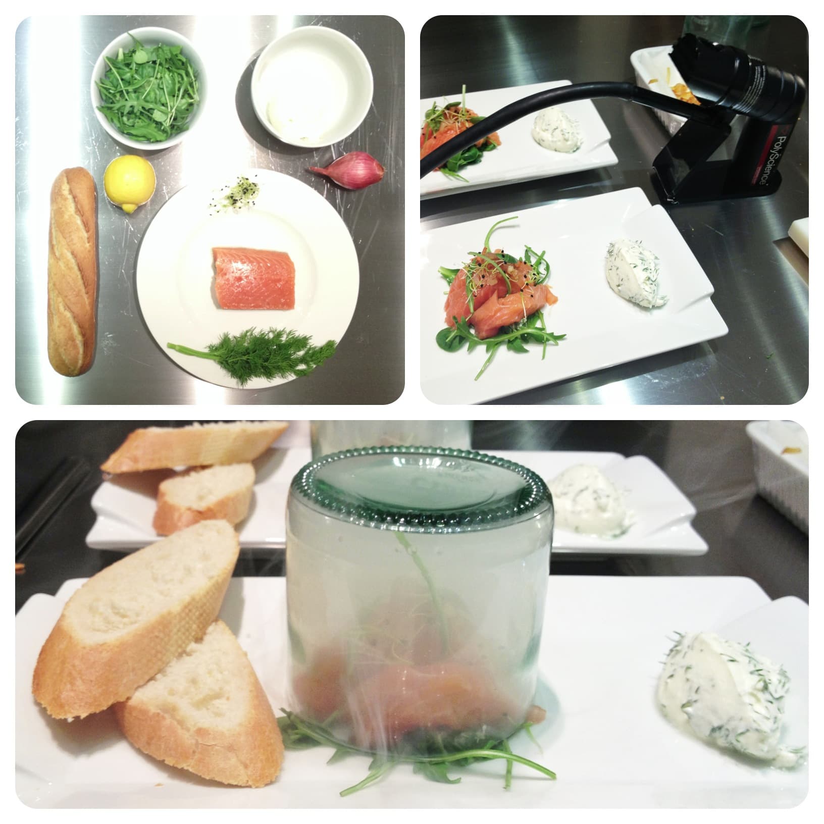 Salmone crudo affumicato con panna acida all’aneto e scalogno fritto