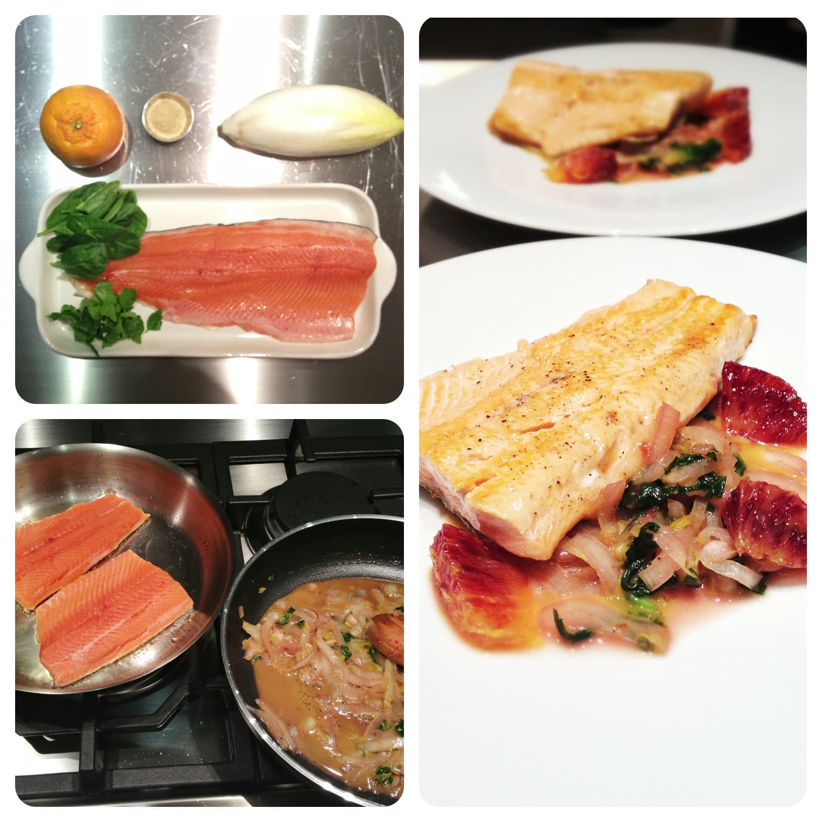 Trota salmonata con arancia rossa e indivia