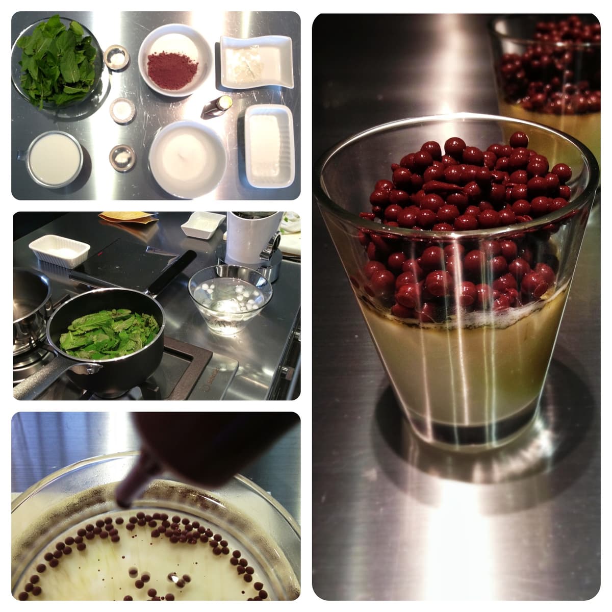 Flan alla vaniglia con gelatina alla menta e caviale di cioccolato