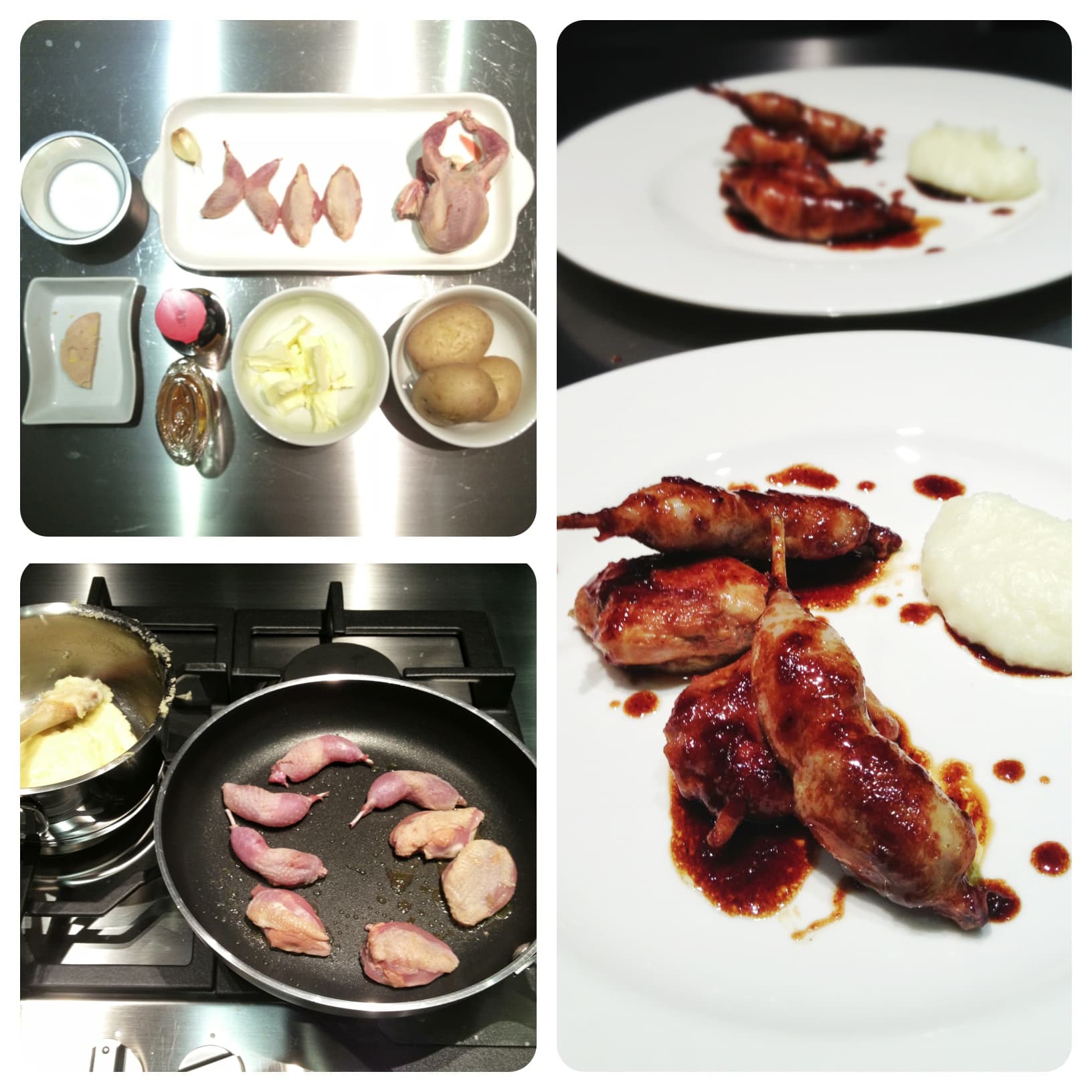 Quaglie caramellate con purè di patate