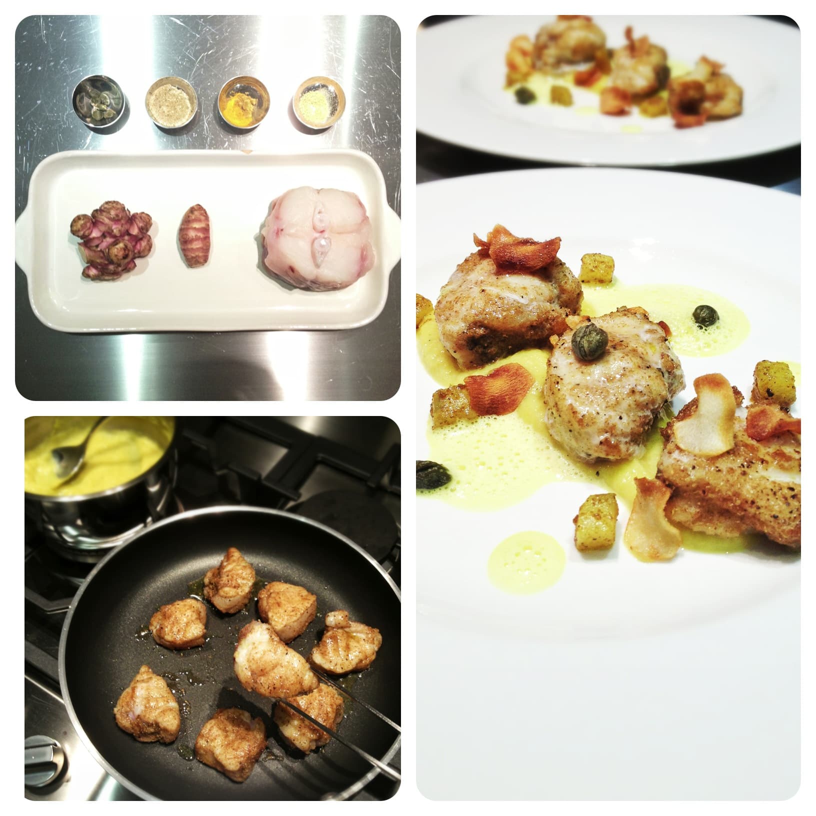 Rana pescatrice speziata con topinambur