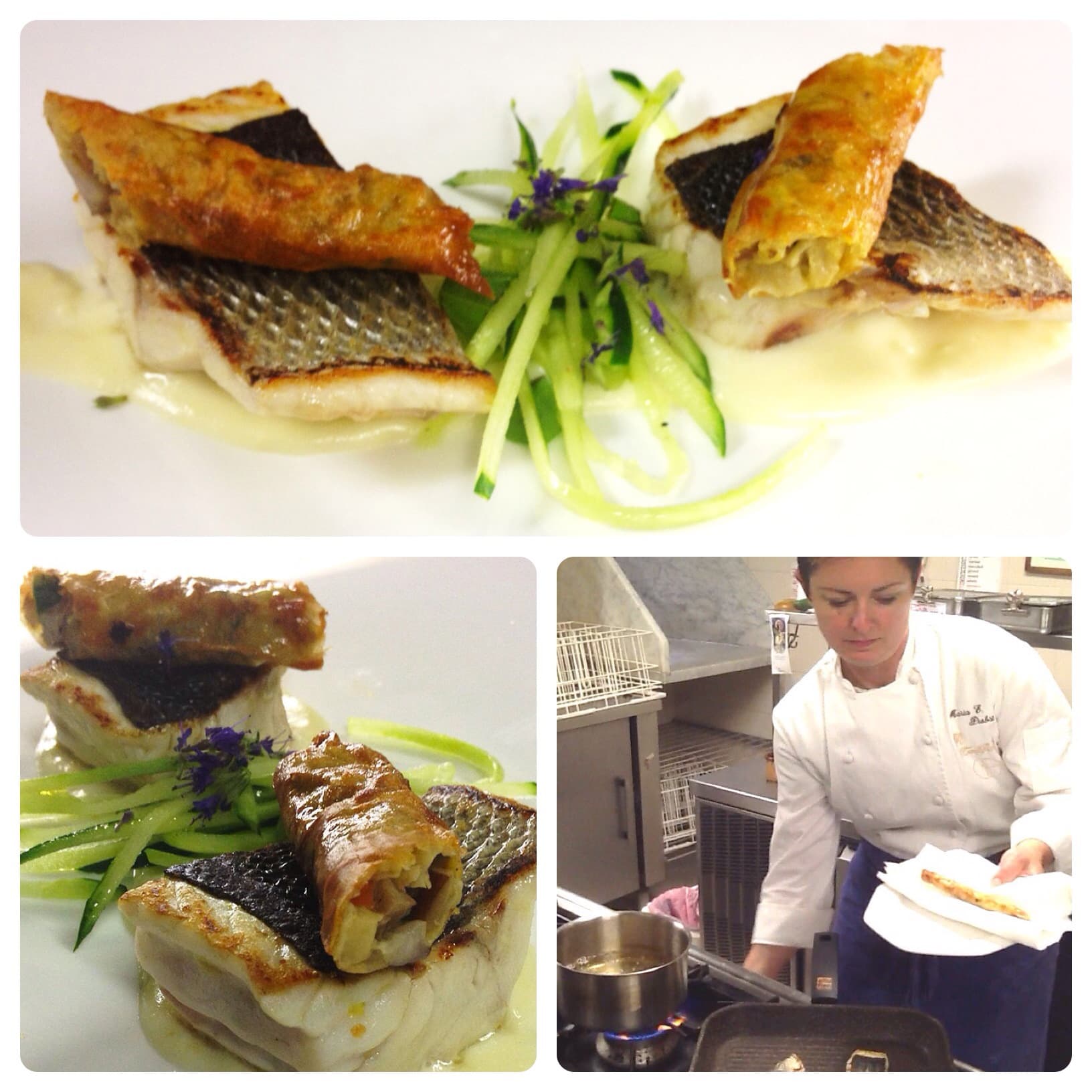 Maria Probst – Filetto di branzino su cremoso di limone, cannolo di verdure grigliate