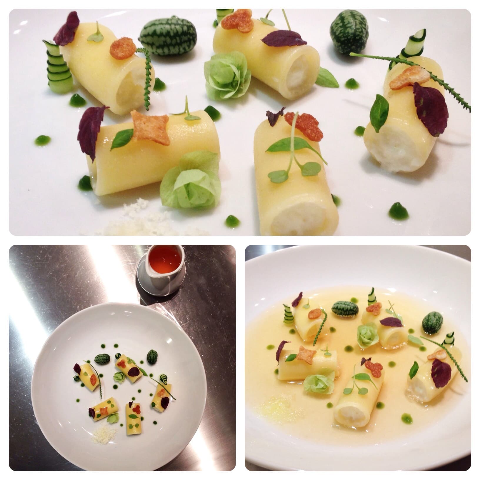 Gazpacho trasparente di Corbarino, pasta di Gragnano, mousse di Mozzarella di Bufala Campana