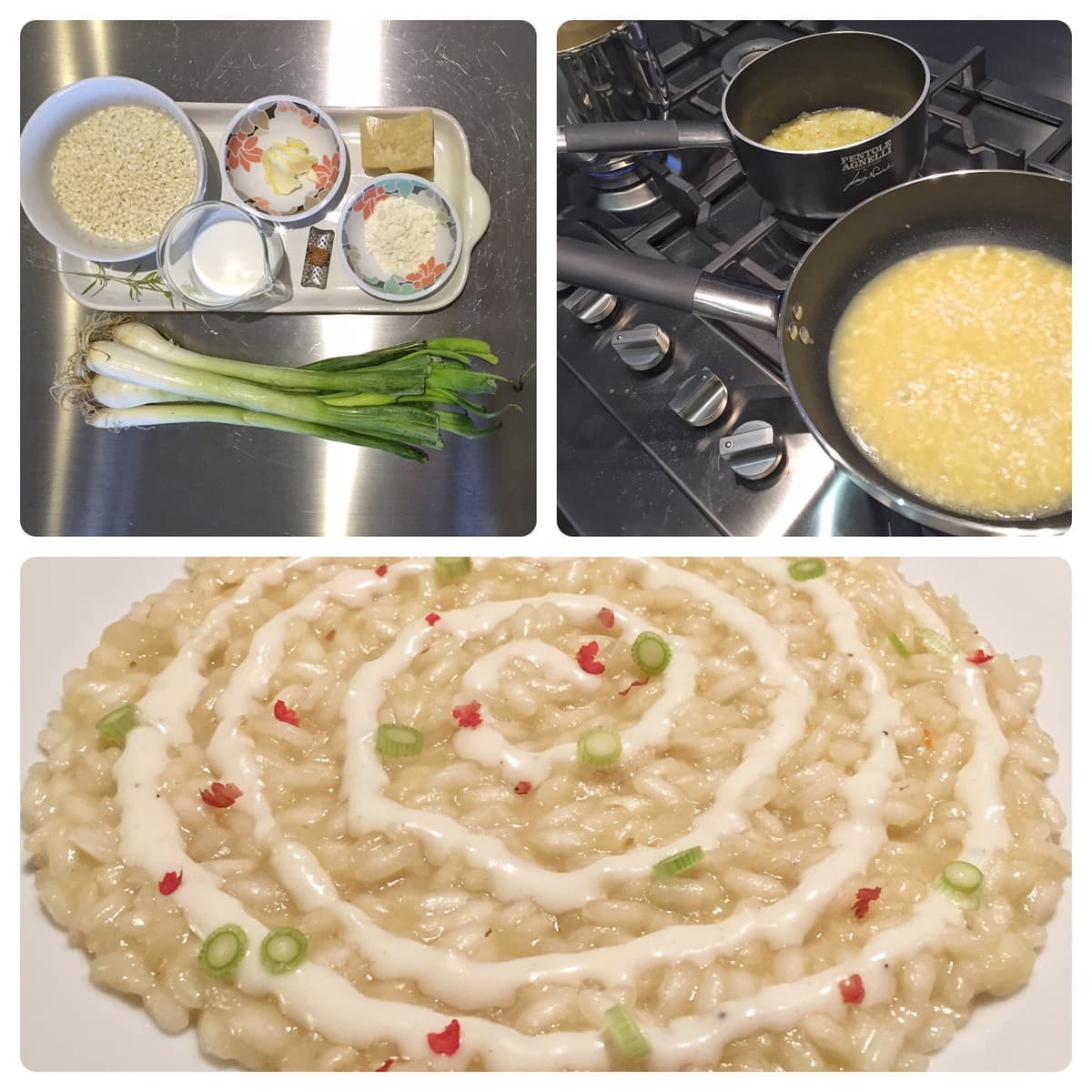 Risotto con cipollotti e salsa mornay al parmigiano