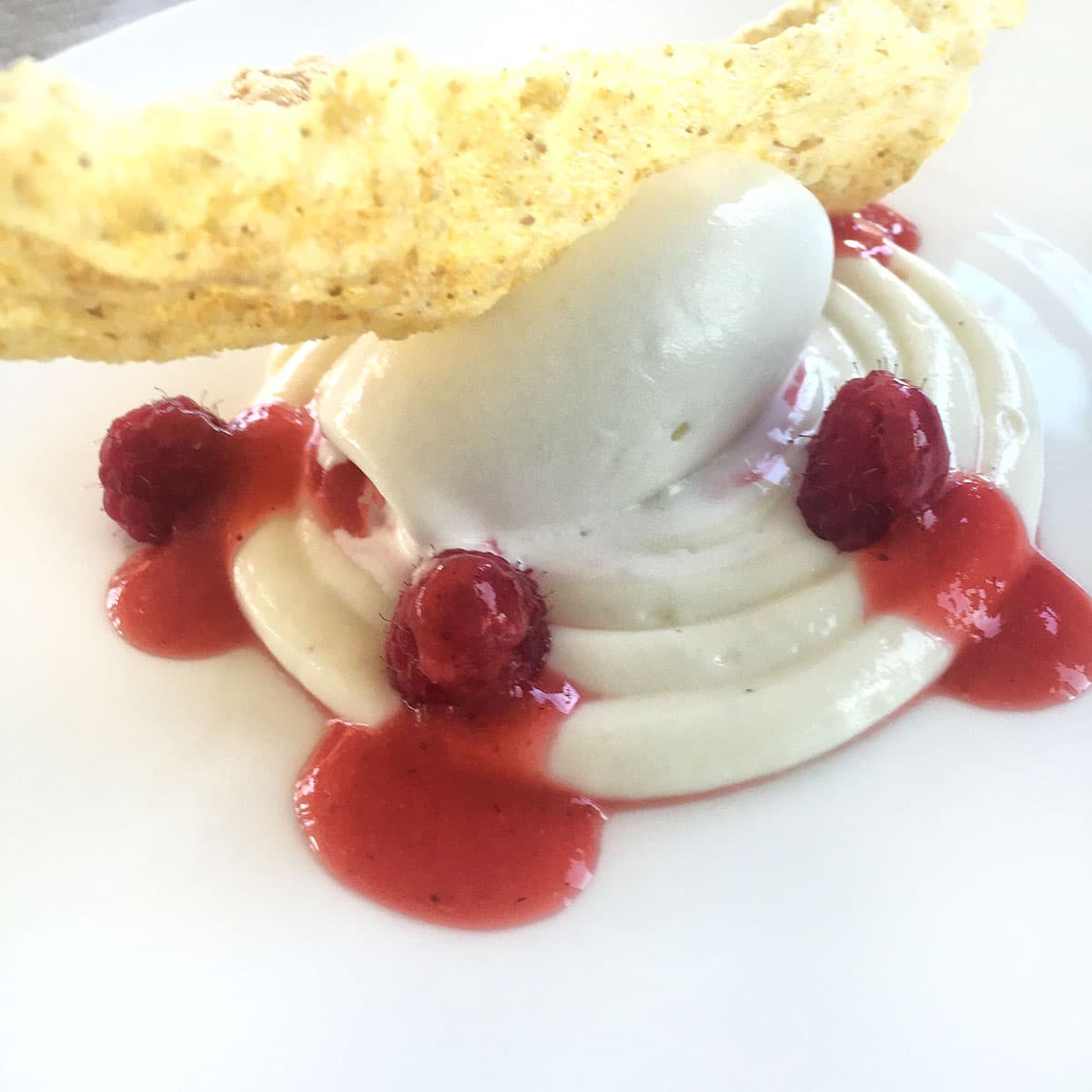 Ristorante Nostrano - Pesaro - Chef Stefano Ciotti Panna cotta e gelato allo squacquerone, fragole e polenta croccante