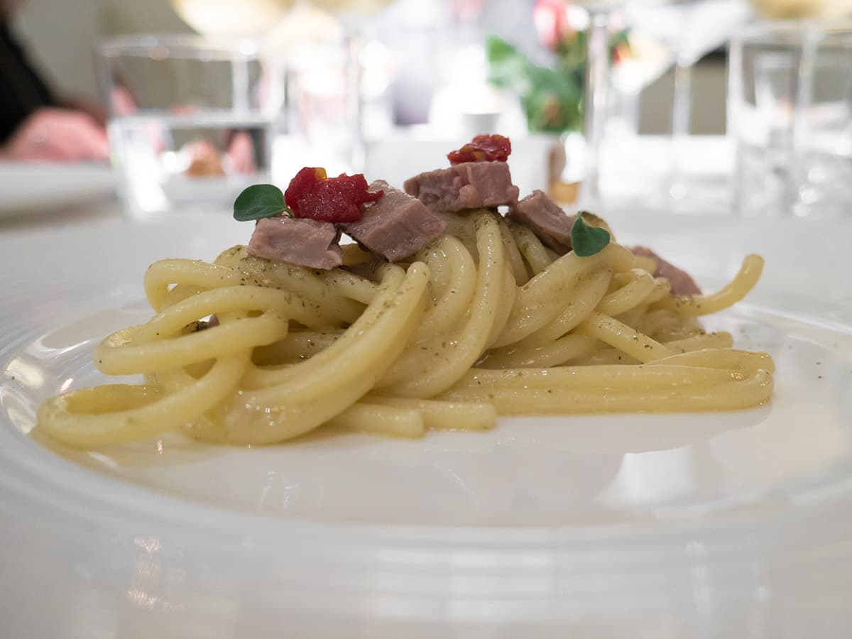 Nicola Portinari, spaghettoni tonno e cipolla senza cipolla