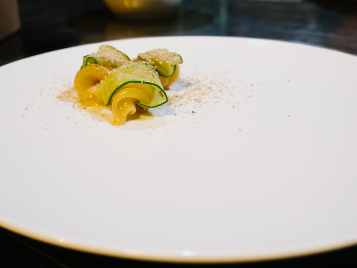 Stefano Terigi, Giglio - Pasta in acqua di pomodoro, cetriolo grigliato, noce moscata