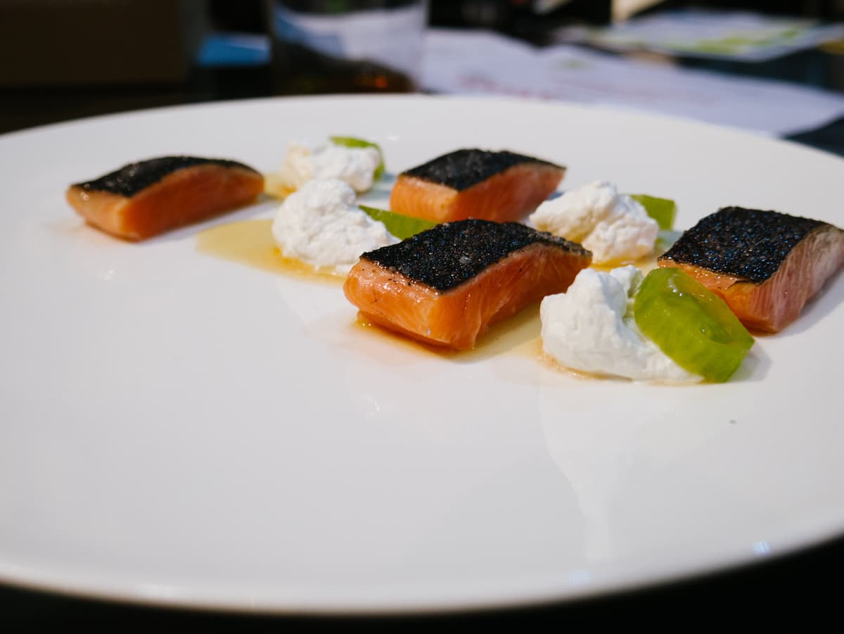 Davide Caranchini, Materia - rota marinata, panna al rafano, colatura di pesce