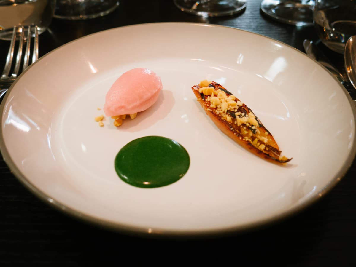 Indivia al Campari, salicornia, sorbetto agrodolce