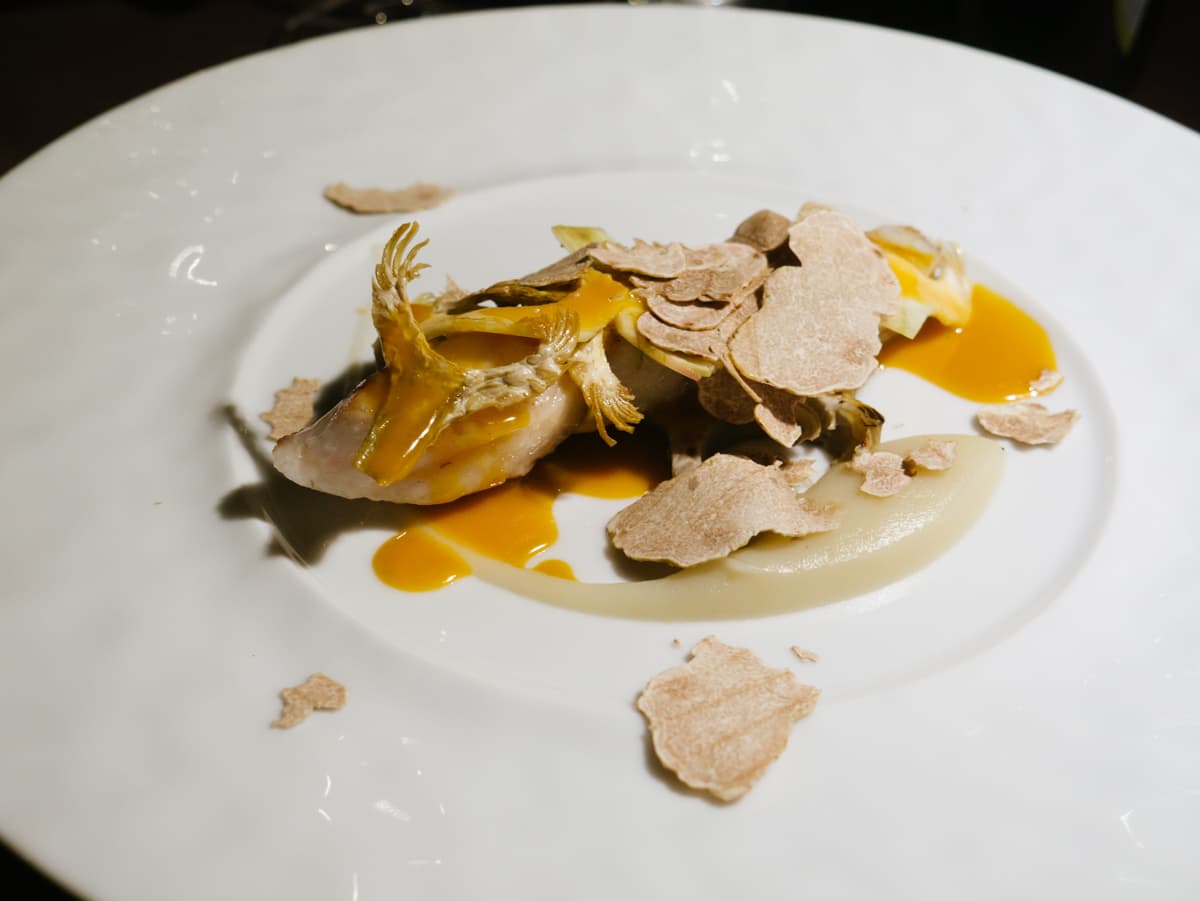 Ombrina, carciofo, topinambur, barigoule, tartufo