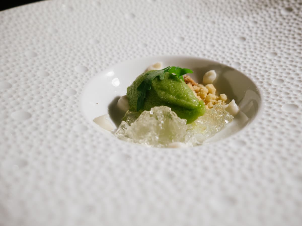 Sorbetto alla rucola, gelatina di birra