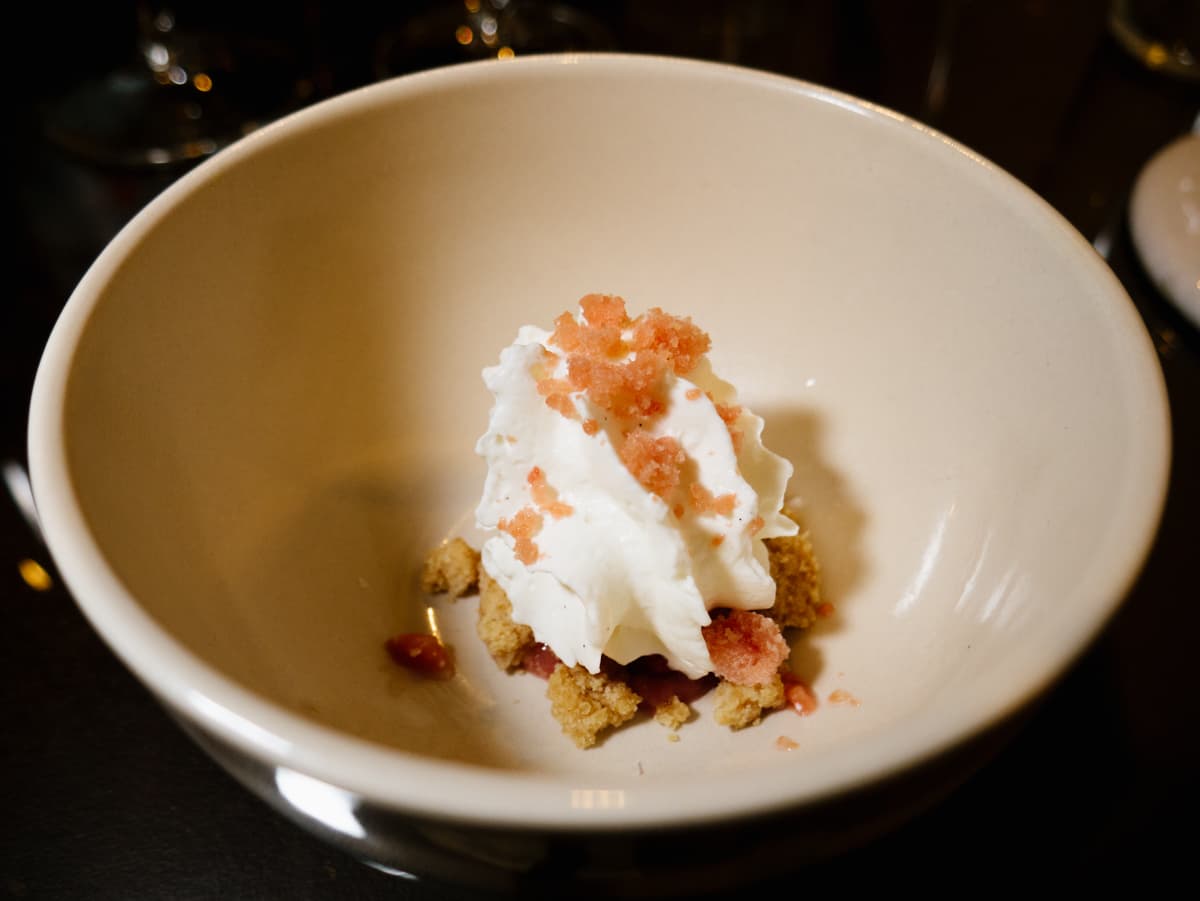 Rabarbaro, vaniglia, granita di pomodoro