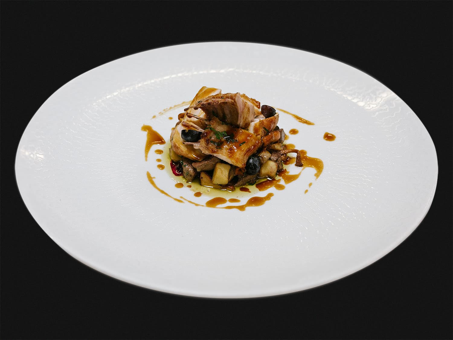 Coniglio, funghi, mirtilli