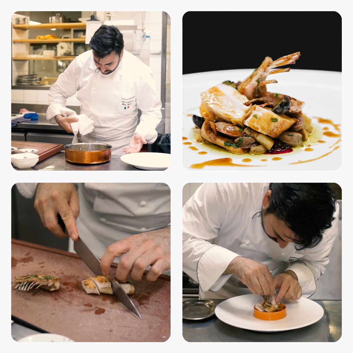 Massimiliano Mascia, arrostino di coniglio con funghi porcini e galletti- Ristorante San Domenico, Imola