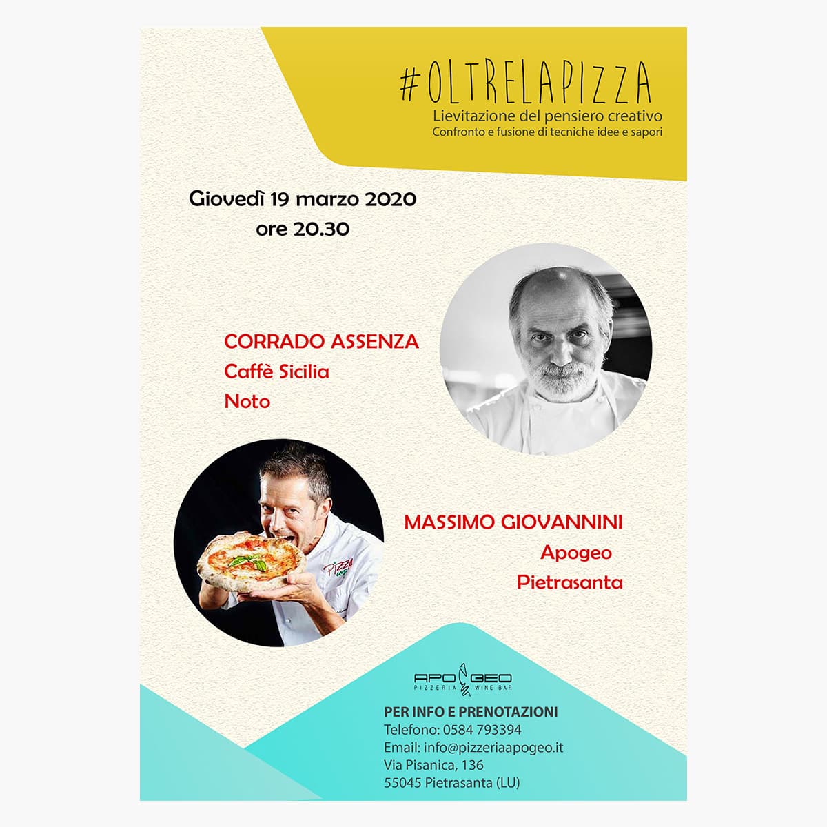 Oltrelapizza con Corrado Assenza – 19 marzo – Pizzeria Apogeo