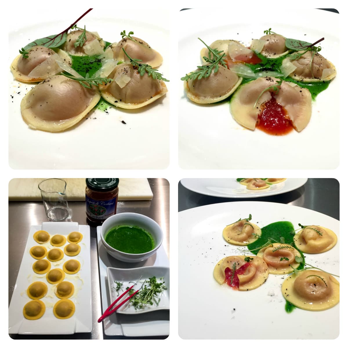 Bottoni ripieni di ‘pummarola’, burro, rucola