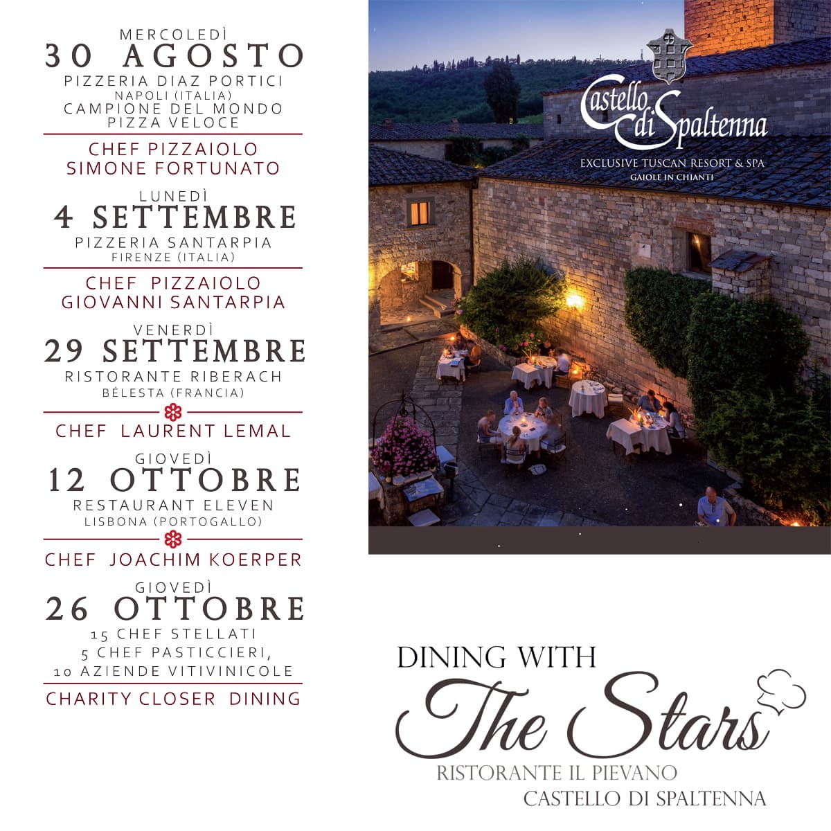Dining with the Stars – 30 agosto, 12 ottobre – Castello di Spaltenna, Gaiole in Chianti